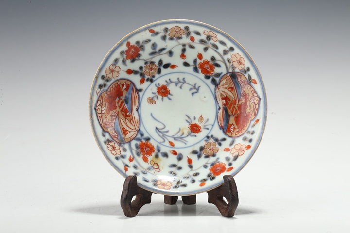 古玩陶瓷清晚青花礬紅描金花卉紋盤（日本）真品鑒賞圖