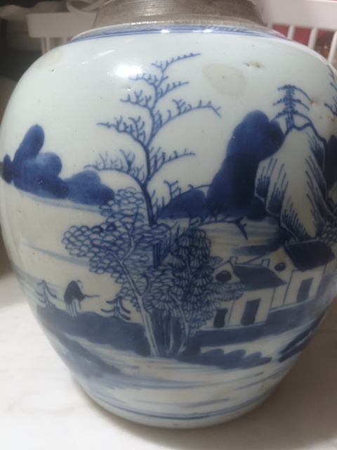 古玩陶瓷青花山水紋罐真品鑒賞圖