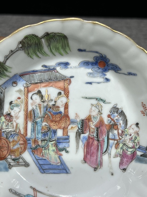 古玩陶瓷咸豐西廂記粉彩盤真品鑒賞圖