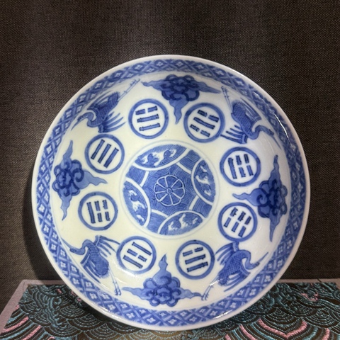 古玩陶瓷清光緒 云鶴八卦紋盤真品鑒賞圖
