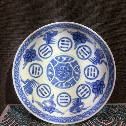 古玩陶瓷清光緒 云鶴八卦紋盤真品鑒賞圖