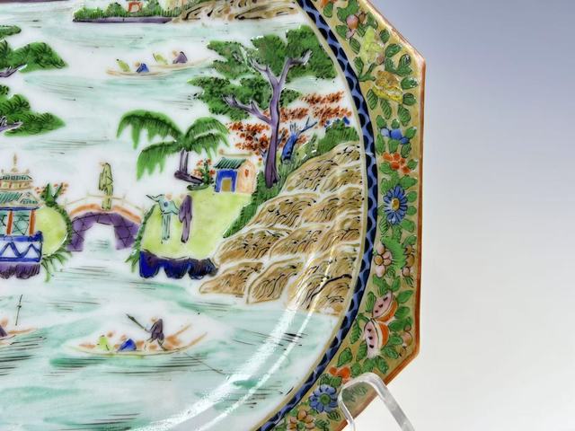 古玩陶瓷清末民初·廣彩通景山水廣彩盤拍賣，當前價格108元