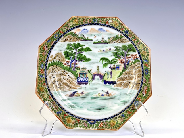 古玩陶瓷清末民初·廣彩通景山水廣彩盤拍賣，當前價格108元