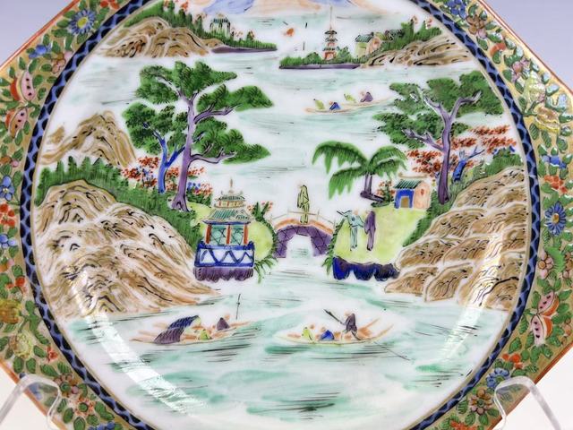 古玩陶瓷清末民初·廣彩通景山水廣彩盤拍賣，當前價格108元