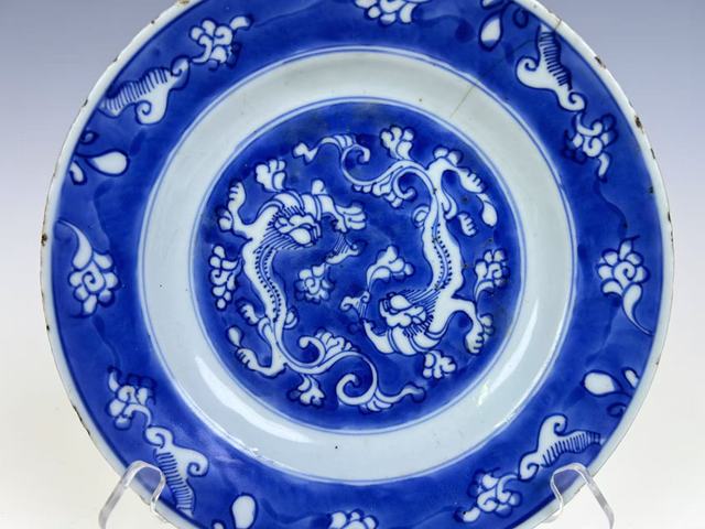 古玩陶瓷清康熙·青花卷草龍紋盤拍賣，當前價格0元