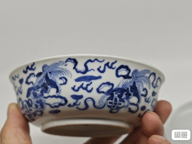 古玩陶瓷青花獅紋蓋碗，模糊，偏老真品鑒賞圖