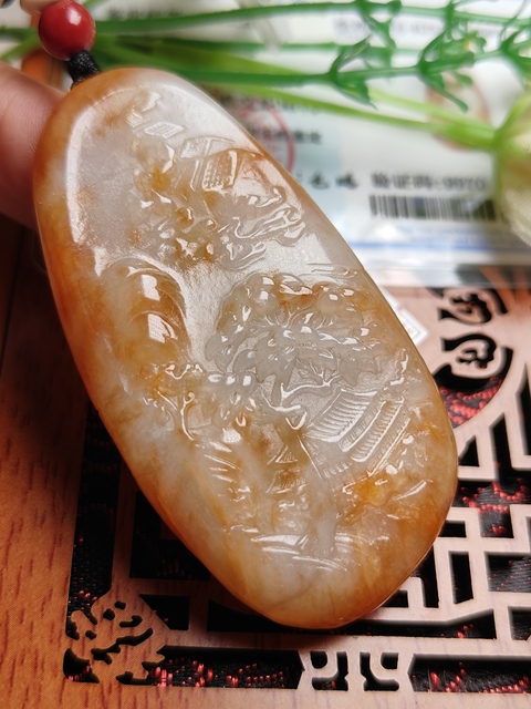 古玩玉器天然和田玉山水玉墜(帶珠寶機構鑒定證書)拍賣，當前價格680元