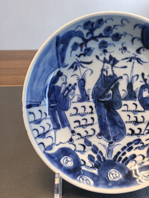 古玩陶瓷青花三星高照盤真品鑒賞圖