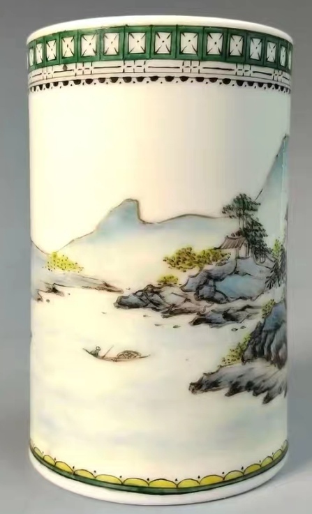 古玩陶瓷山水紋筆筒真品鑒賞圖