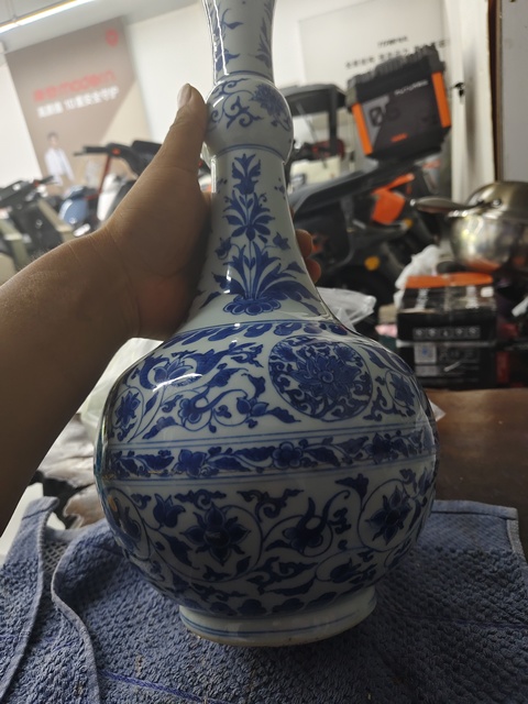 古玩陶瓷明崇禎 青花蒜頭瓶真品鑒賞圖