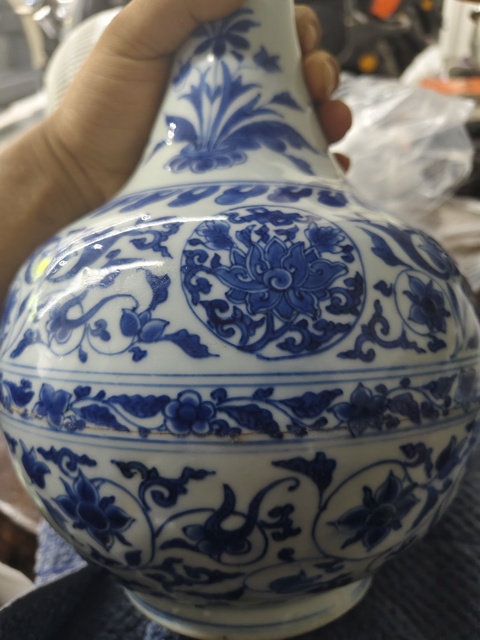 古玩陶瓷明崇禎 青花蒜頭瓶真品鑒賞圖