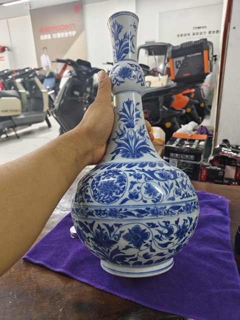 古玩陶瓷明崇禎 青花蒜頭瓶真品鑒賞圖