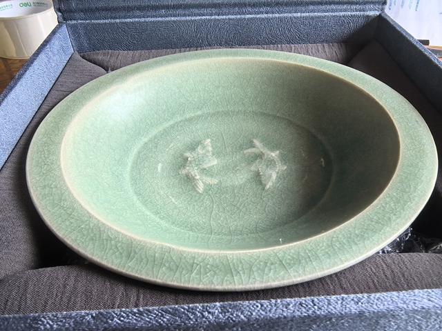 古玩陶瓷南宋龍泉窯雙魚洗真品鑒賞圖