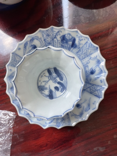 古玩陶瓷康熙·青花漁家樂紋花口杯碟一套 真品鑒賞圖