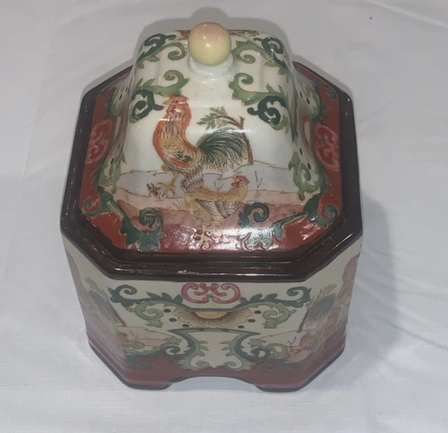 古玩陶瓷彩繪官上加官蓋缸真品鑒賞圖