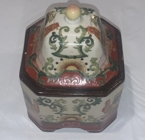 古玩陶瓷彩繪官上加官蓋缸真品鑒賞圖