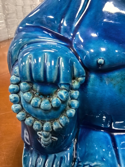 古玩陶瓷孔雀藍彌勒佛真品鑒賞圖