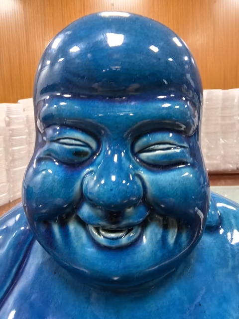 古玩陶瓷孔雀藍彌勒佛真品鑒賞圖