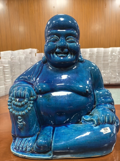 古玩陶瓷孔雀藍彌勒佛真品鑒賞圖