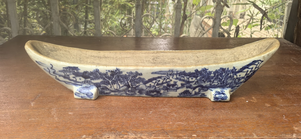 古玩陶瓷山水紋青花藥碾真品鑒賞圖
