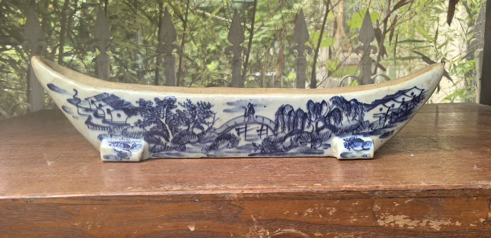 古玩陶瓷山水紋青花藥碾真品鑒賞圖
