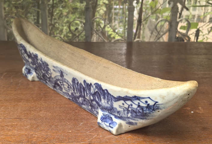 古玩陶瓷山水紋青花藥碾真品鑒賞圖