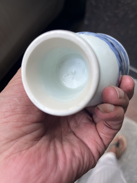 古玩陶瓷青花花卉山水紋高足杯真品鑒賞圖