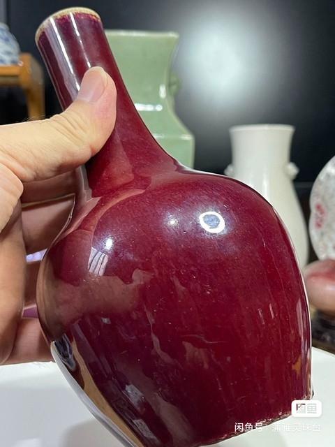 古玩陶瓷清中·窯變紅釉瓶 真品鑒賞圖