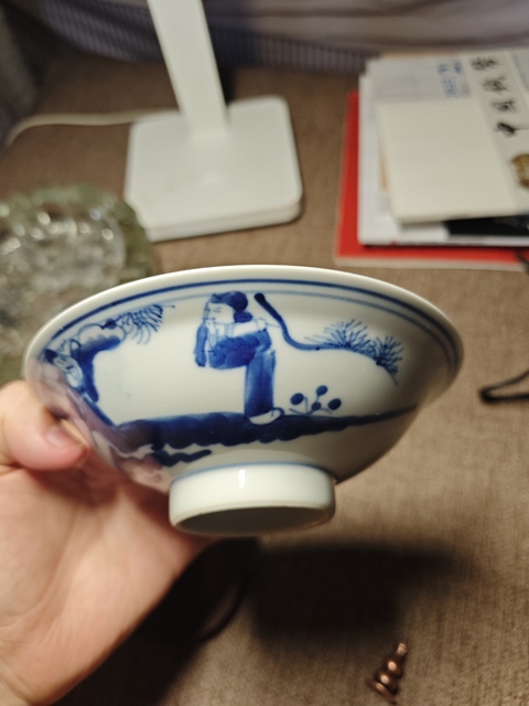 古玩陶瓷青花三星高照圖折沿碗真品鑒賞圖