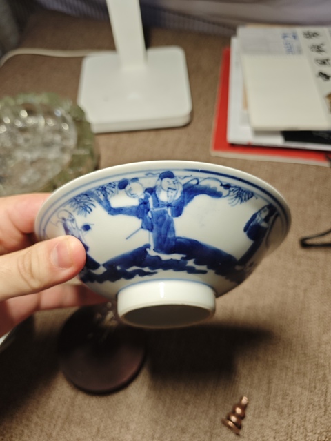 古玩陶瓷青花三星高照圖折沿碗真品鑒賞圖