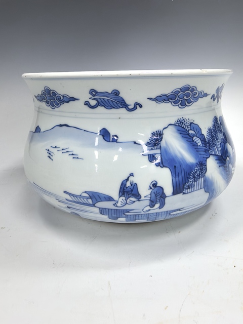 古玩陶瓷青花山水人物紋羅漢爐真品鑒賞圖