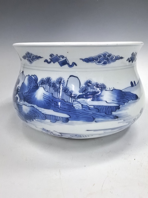 古玩陶瓷青花山水人物紋羅漢爐真品鑒賞圖