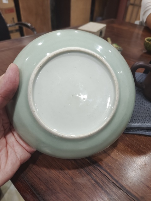 古玩陶瓷清中晚期豆青廣彩盤拍賣，當前價格1300元