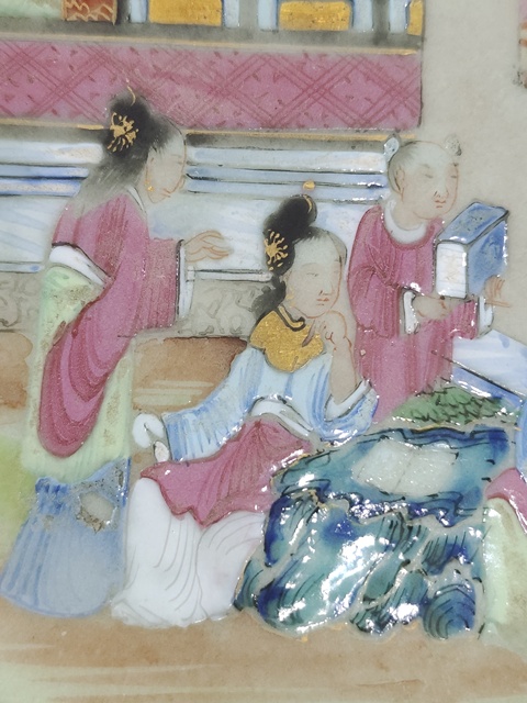 古玩陶瓷清中晚期豆青廣彩盤拍賣，當前價格1300元