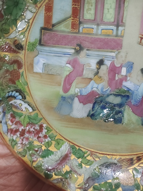 古玩陶瓷清中晚期豆青廣彩盤拍賣，當前價格1300元