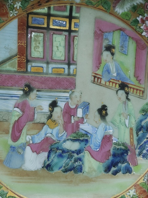 古玩陶瓷清中晚期豆青廣彩盤拍賣，當前價格1300元