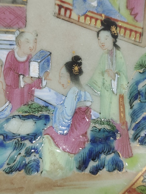 古玩陶瓷清中晚期豆青廣彩盤拍賣，當前價格1300元