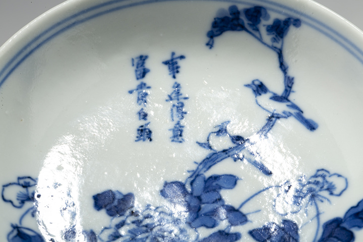 古玩陶瓷清晚·青花富貴白頭紋碟真品鑒賞圖