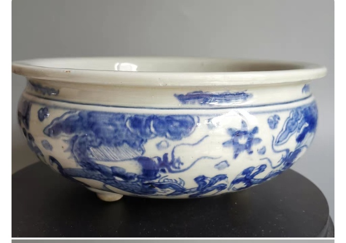 古玩陶瓷 龍紋青花三足香爐真品鑒賞圖