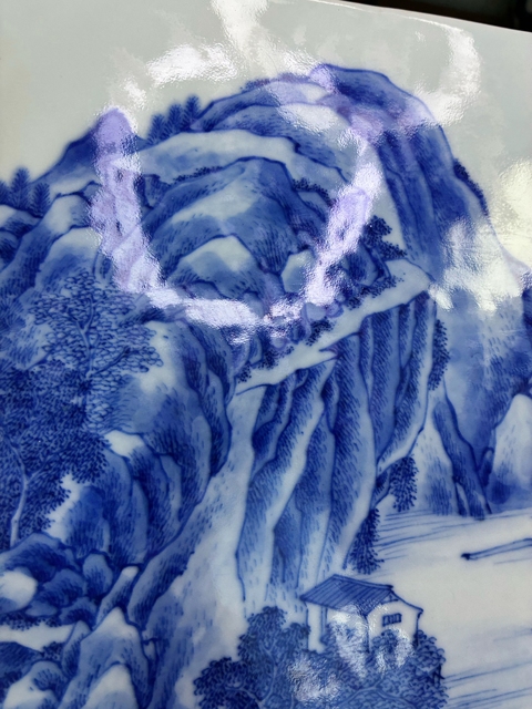 古玩陶瓷青花山水人物瓷板真品鑒賞圖