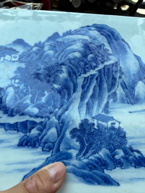古玩陶瓷青花山水人物瓷板真品鑒賞圖