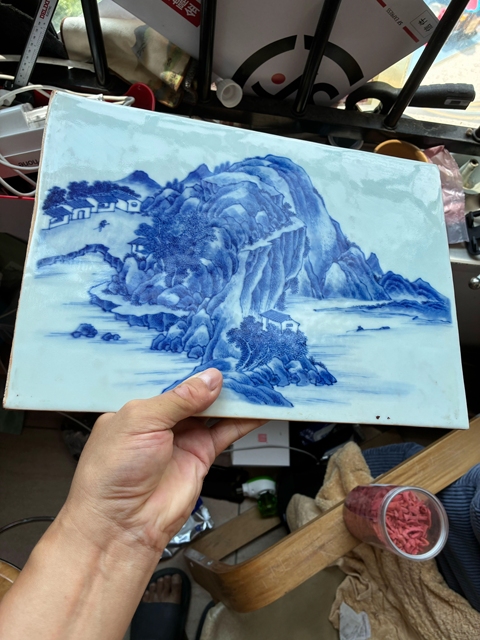 古玩陶瓷青花山水人物瓷板真品鑒賞圖