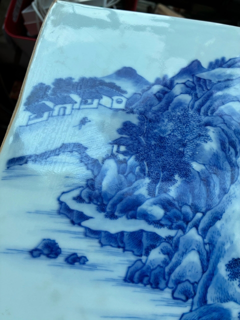 古玩陶瓷青花山水人物瓷板真品鑒賞圖