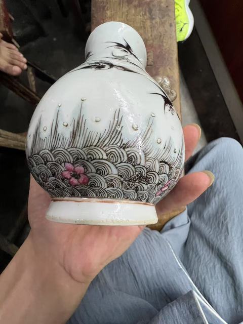 古玩陶瓷粉彩海晏河清圖象耳瓶拍賣，當前價格6666元