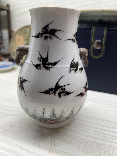 古玩陶瓷粉彩海晏河清圖象耳瓶拍賣，當前價格6666元