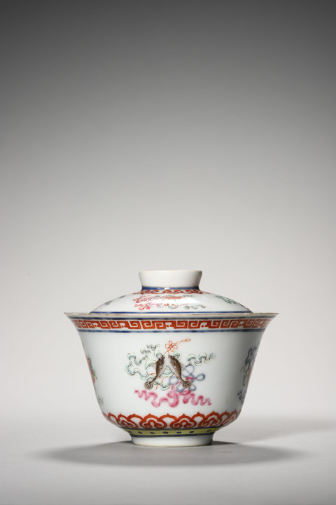 古玩陶瓷粉彩八寶紋蓋碗,疑似后加款真品鑒賞圖