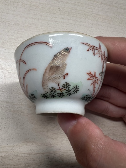 古玩陶瓷清晚期 粉彩花鳥紋杯真品鑒賞圖