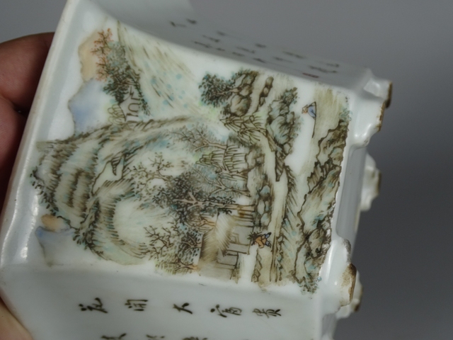 古玩陶瓷淺絳人物花鳥花盆真品鑒賞圖