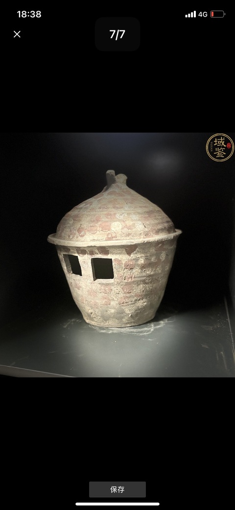 古玩陶瓷紅白彩鳥扭灰陶谷倉真品鑒賞圖