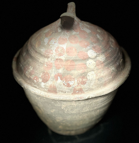 古玩陶瓷紅白彩鳥扭灰陶谷倉真品鑒賞圖